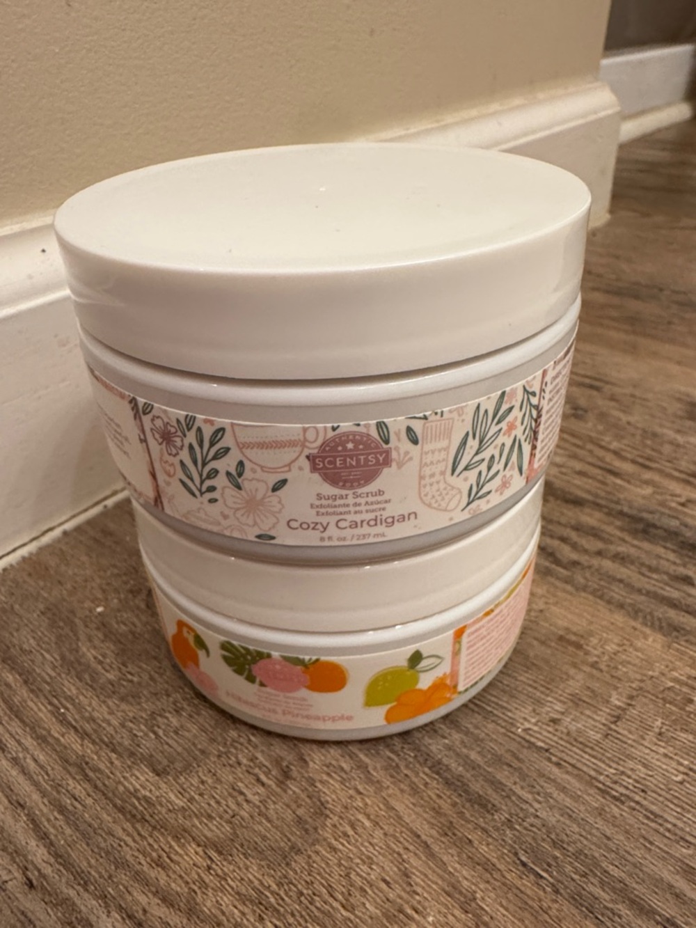 Scentsy Hibiscus Pineapple Sugar Scrub - White Jar with Orange and Green Accents - Picture 2 of 2